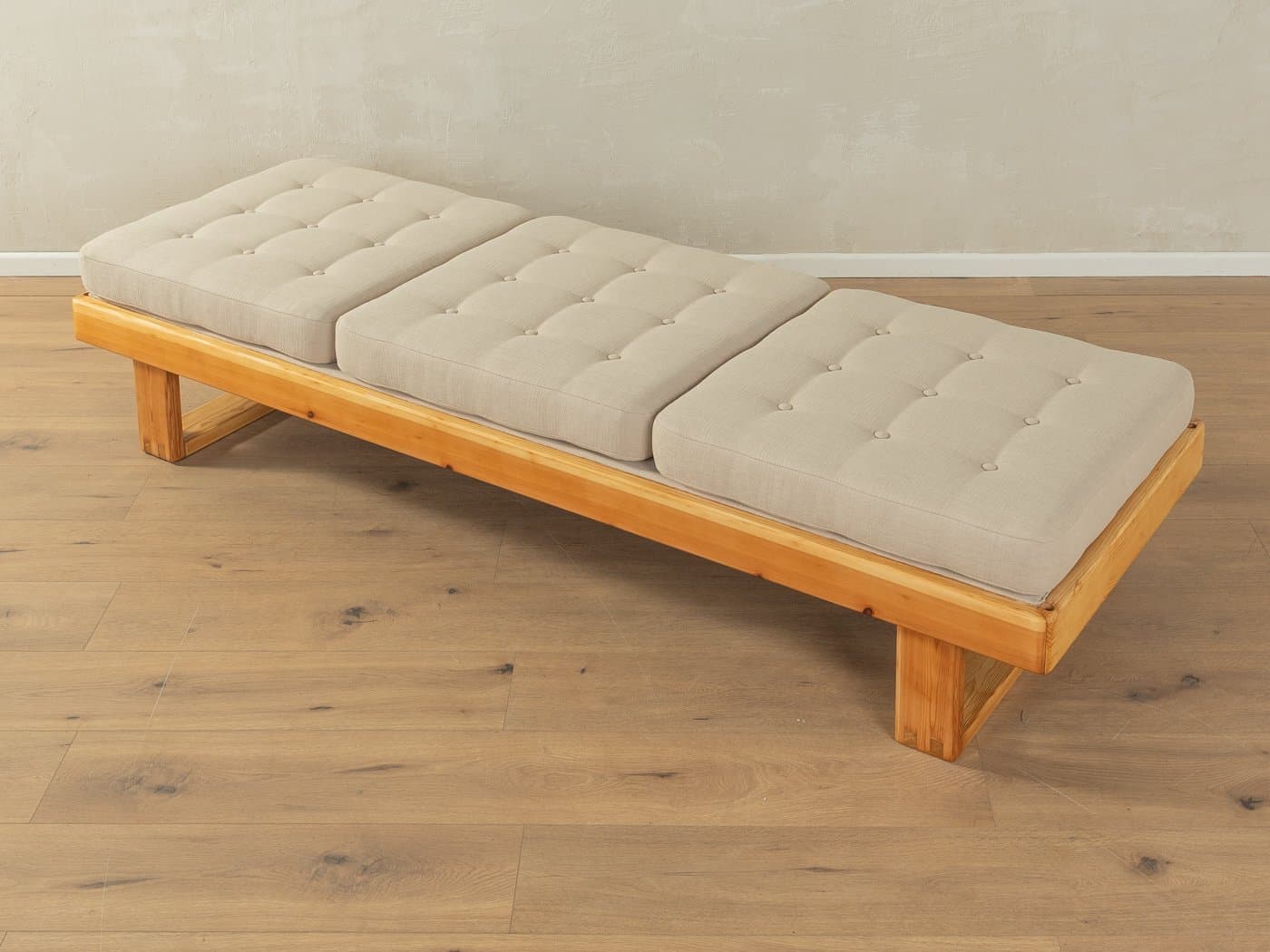 Sofa trzyosobowa, beżowa, bawełna, sosna, Niemcy, lata 80. - 287051