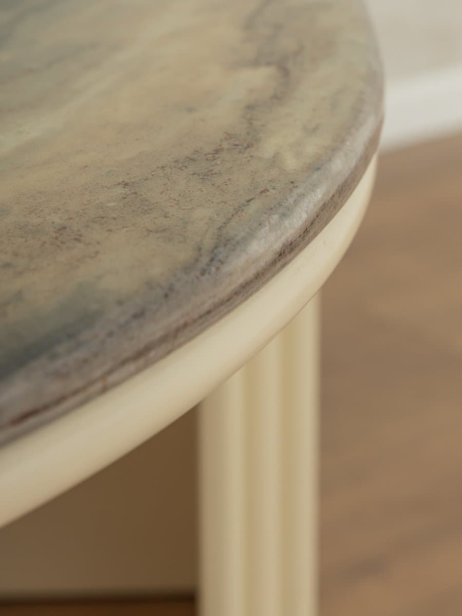 Stolik kawowy, beżowy marmur, drewno kremowy, Niemcy, lata 60. - 287026