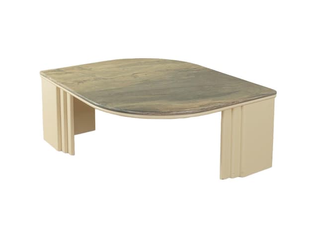 Stolik kawowy, beżowy marmur, drewno kremowy, Niemcy, lata 60. - WYMIARY