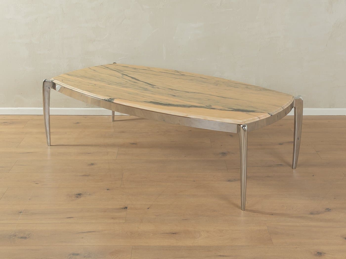 Stolik kawowy, marmur beżowy, stal nierdzewna srebrna, Niemcy, lata 60. - 287019