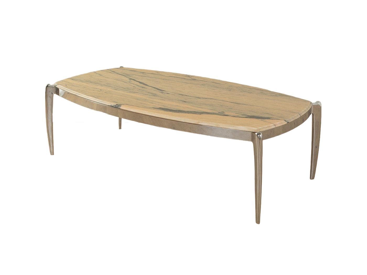 Stolik kawowy, marmur beżowy, stal nierdzewna srebrna, Niemcy, lata 60.