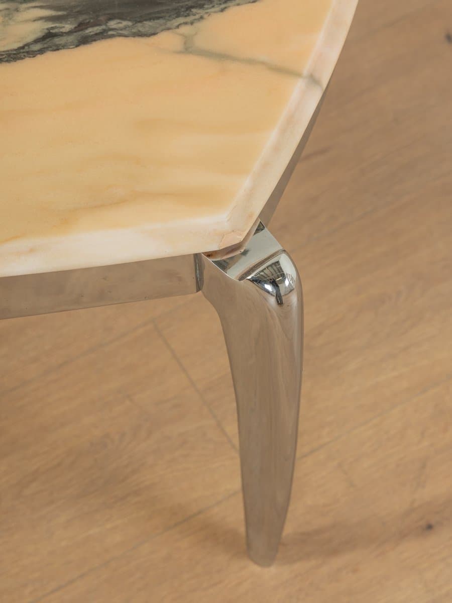 Stolik kawowy, marmur beżowy, stal nierdzewna srebrna, Niemcy, lata 60. - 287015