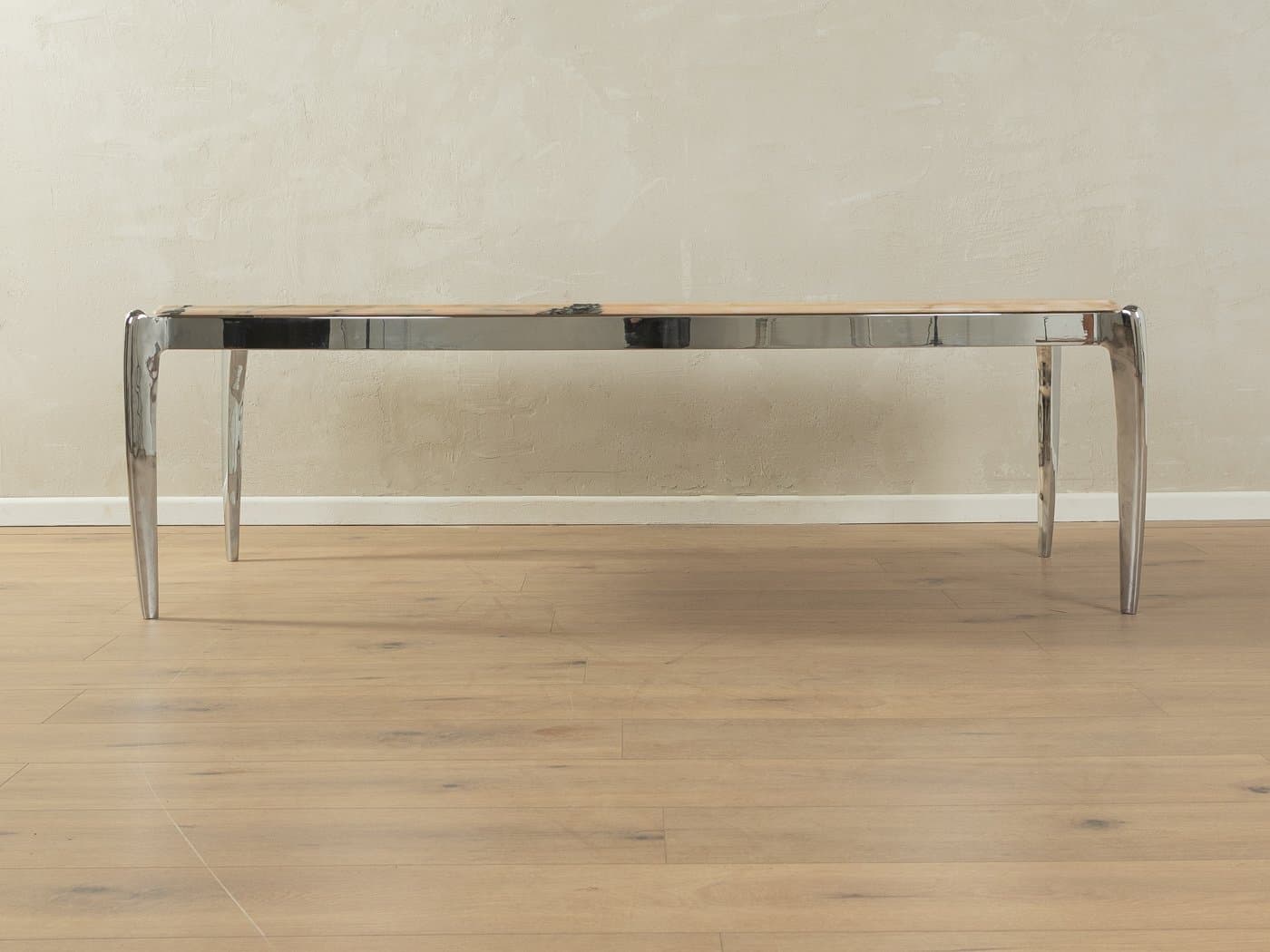 Stolik kawowy, marmur beżowy, stal nierdzewna srebrna, Niemcy, lata 60. - 287013