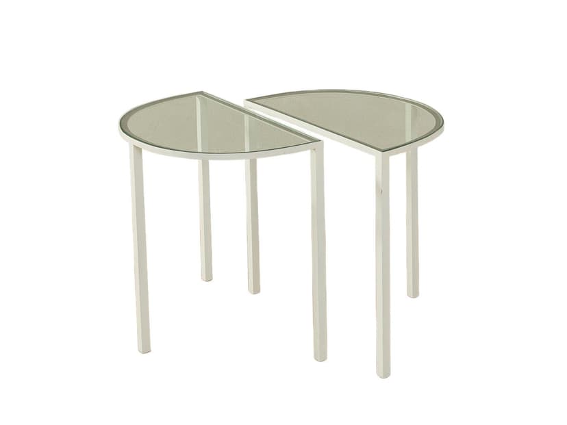 Zestaw dwóch stolików bocznych, szkło przezroczyste, metal biały, Niemcy, lata 80.