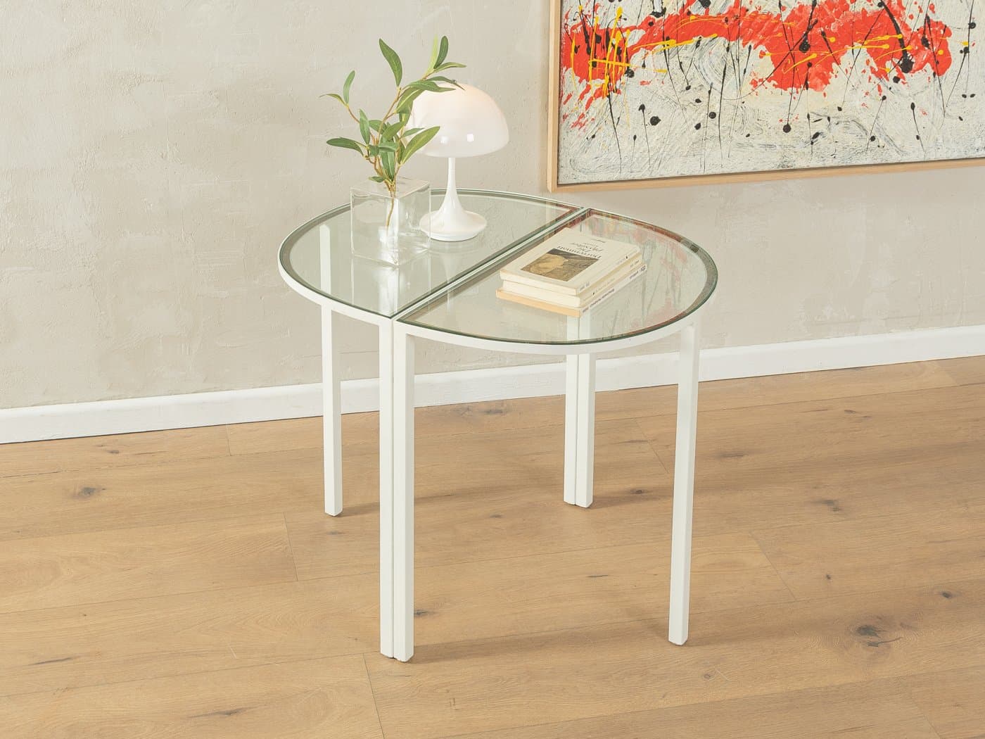 Zestaw dwóch stolików bocznych, szkło przezroczyste, metal biały, Niemcy, lata 80. - 286992