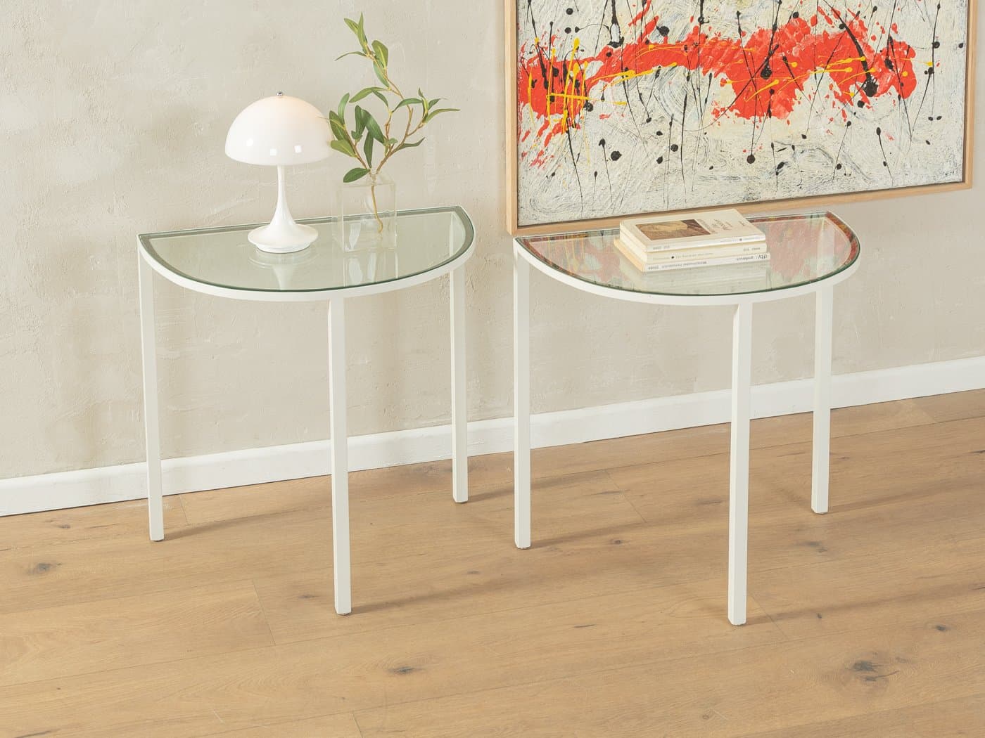 Zestaw dwóch stolików bocznych, szkło przezroczyste, metal biały, Niemcy, lata 80. - 286990