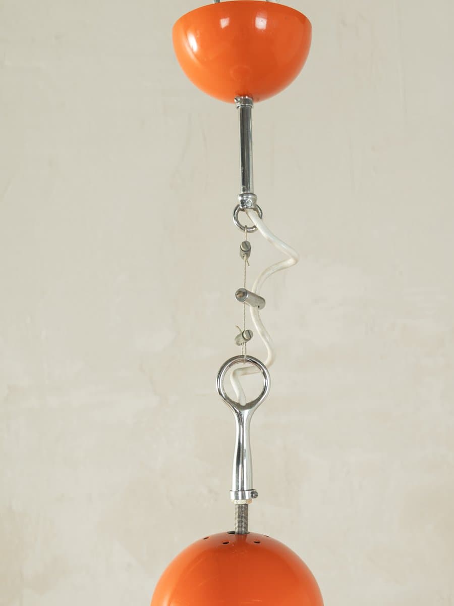 Lampa wisząca Arianna, szkło białe, metal pomarańczowy, proj. P. Brombin, Artemide, Niemcy, lata 70. - 286948