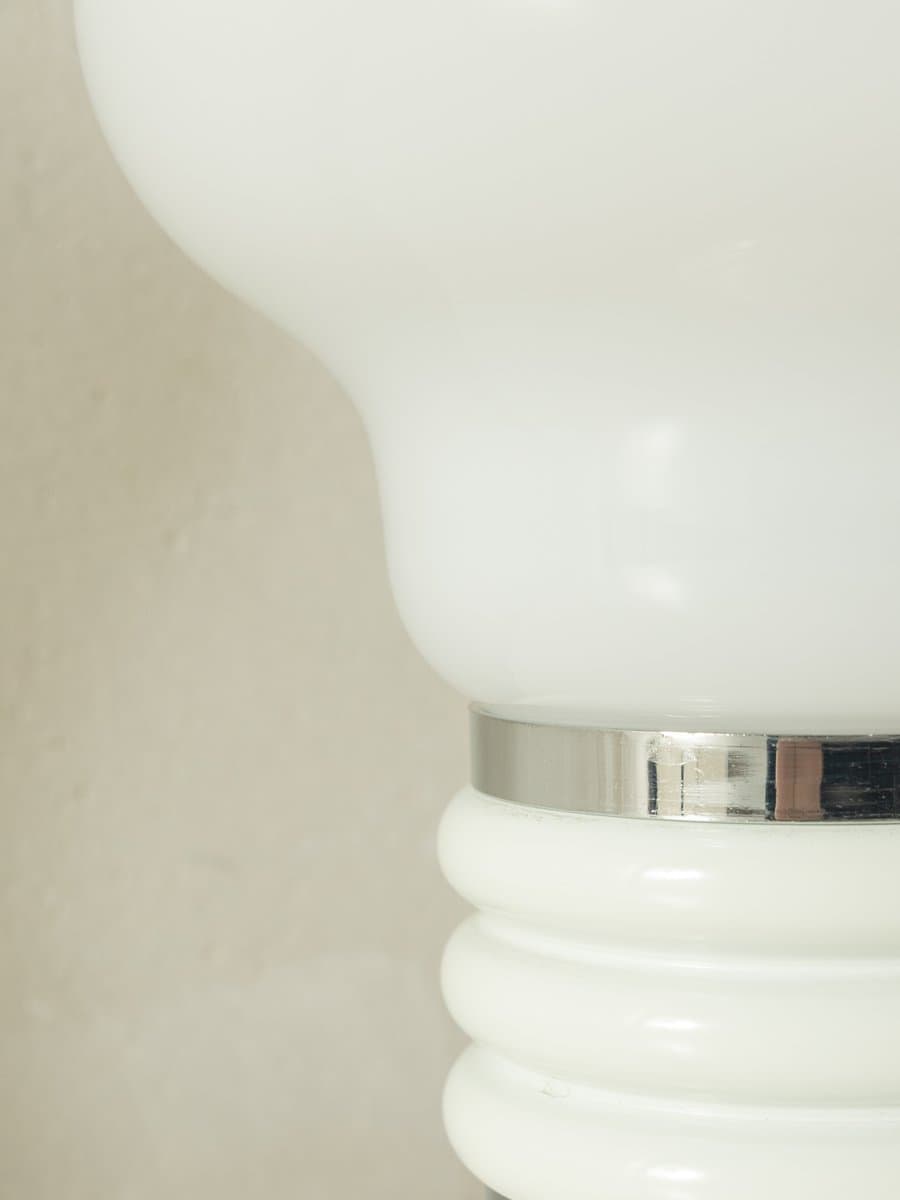 Table Lamp Bulb, matte white glass, silver metal, by E. Tronconi, Italy, 1970s. - 286942