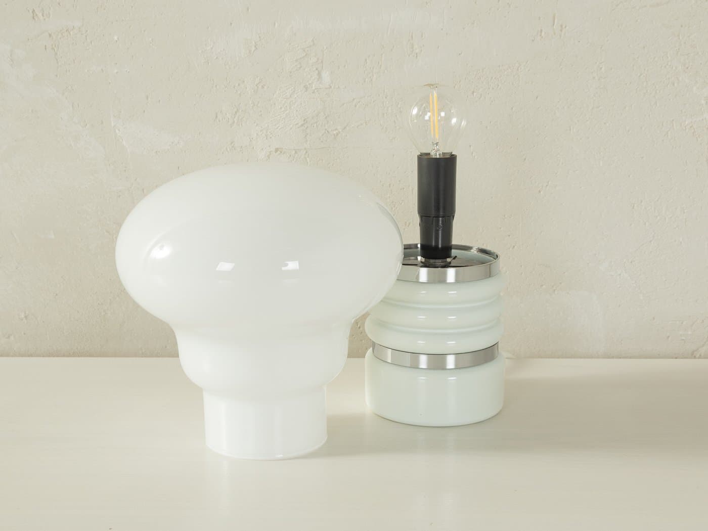 Table Lamp Bulb, matte white glass, silver metal, by E. Tronconi, Italy, 1970s. - 286944