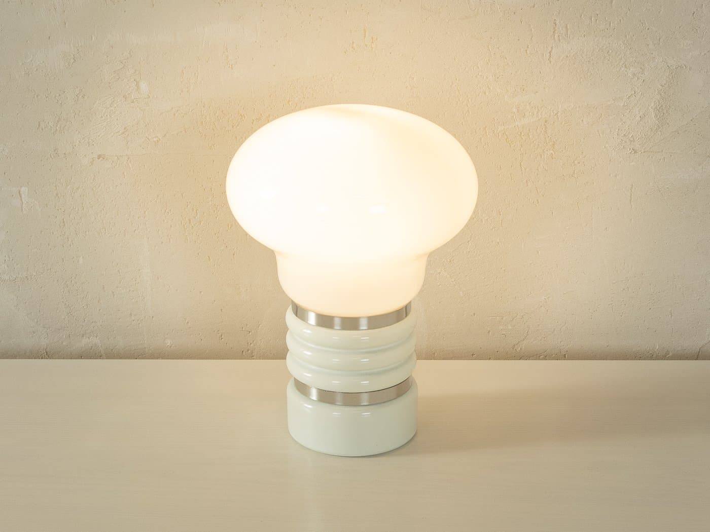 Table Lamp Bulb, matte white glass, silver metal, by E. Tronconi, Italy, 1970s. - 286939