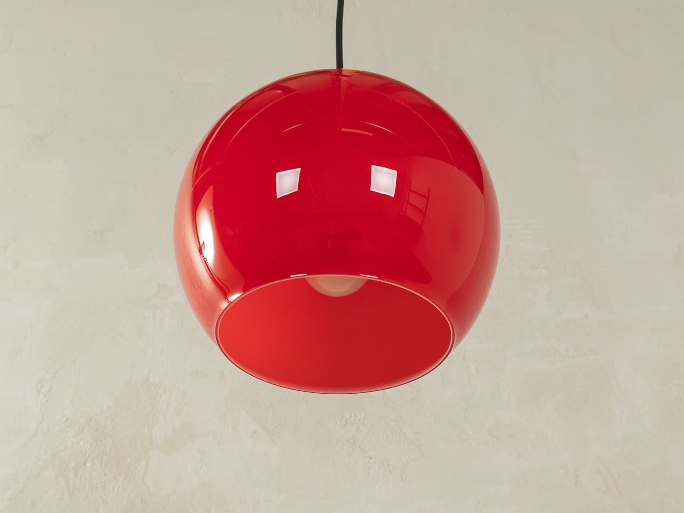 Lampa sufitowa okrągła, czerwona, szkło, Niemcy, lata 70. - 286899