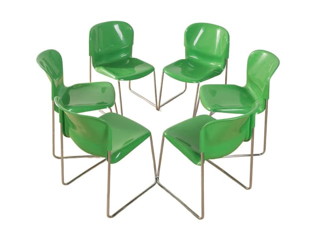 Zestaw sześciu krzeseł SM 400 Swing, plastik zielony, stal chromowana, proj. G. Lange, Niemcy, lata 60. - WYMIARY