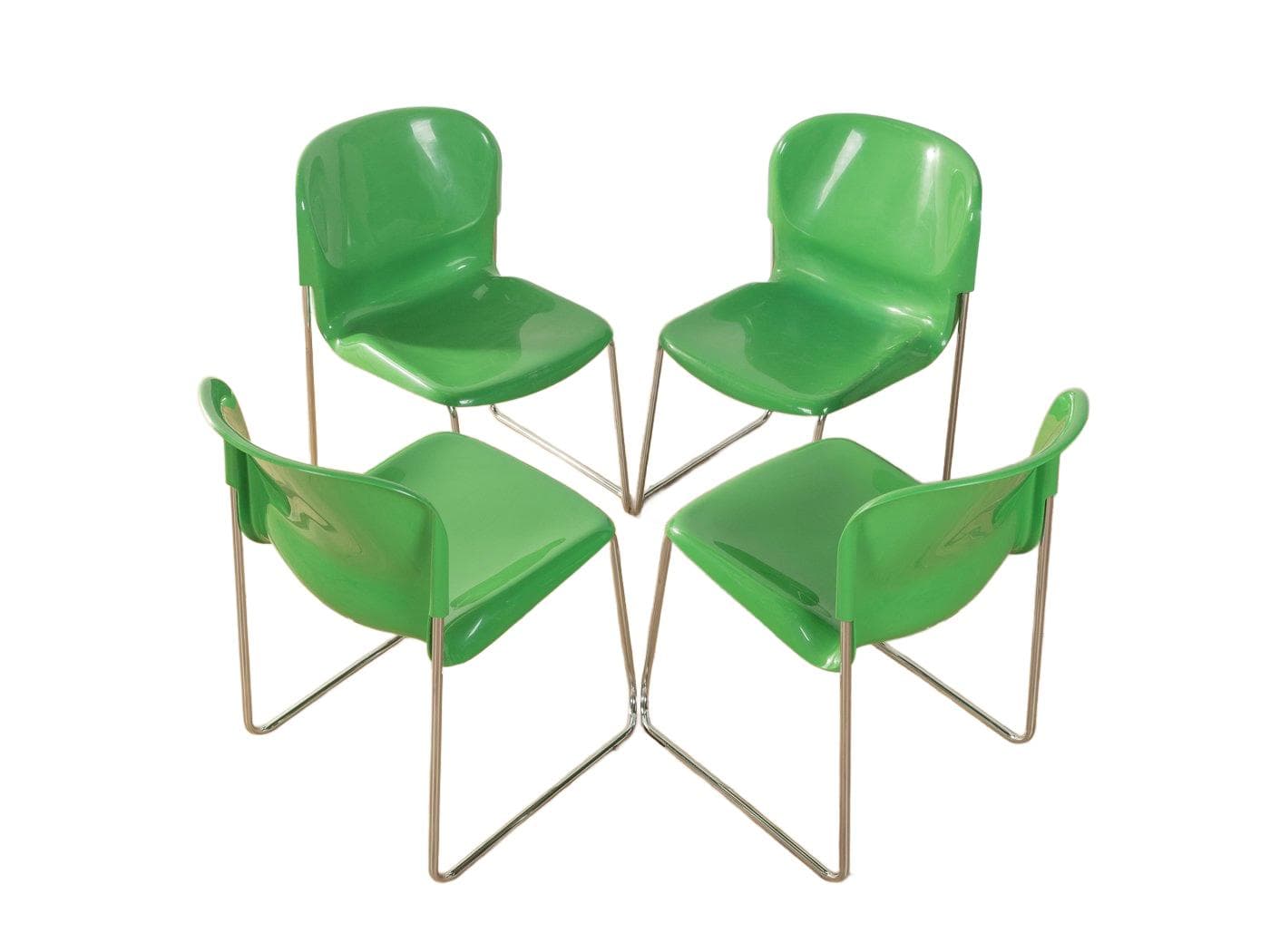 Zestaw czterech krzeseł SM 400 Swing, zielony, plastik, chrom, proj. G. Lange, Niemcy, lata 60.