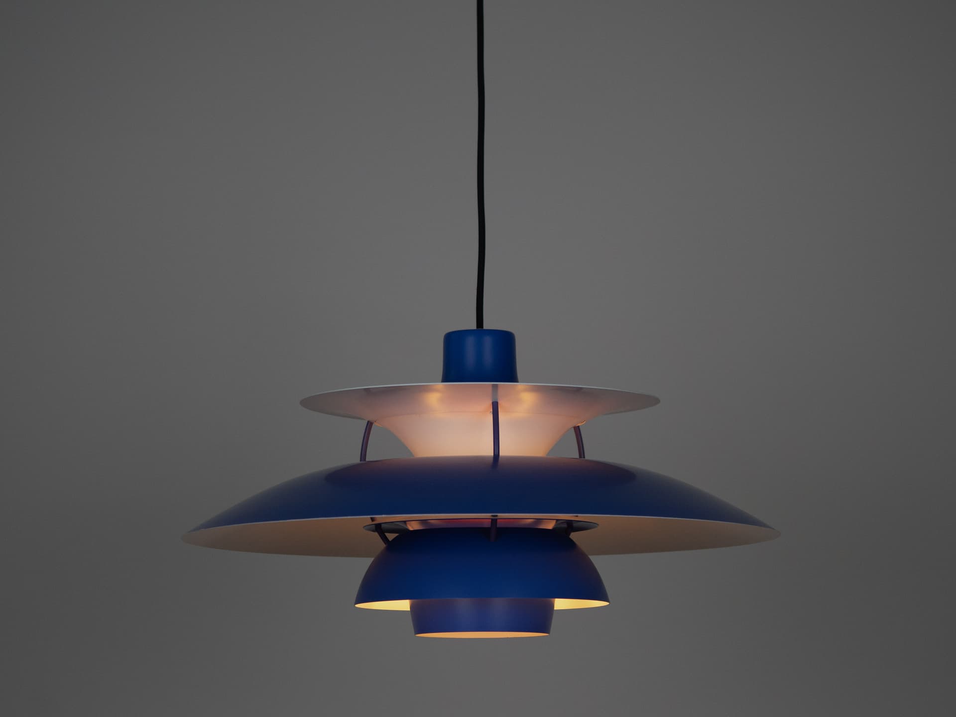 Lampa wisząca PH 5, aluminium niebieski, proj. P. Henningsen, Louis Poulsen, Dania, lata 60. - 284215