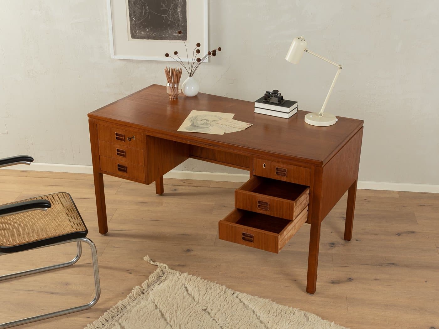 Freestanding desk, brown teak, Denmark, 1960s. - 286861