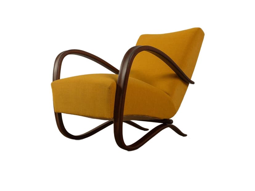 Fotel H-269, tkanina żółta, jesion, proj. J. Halabala, Czechy, lata 30.