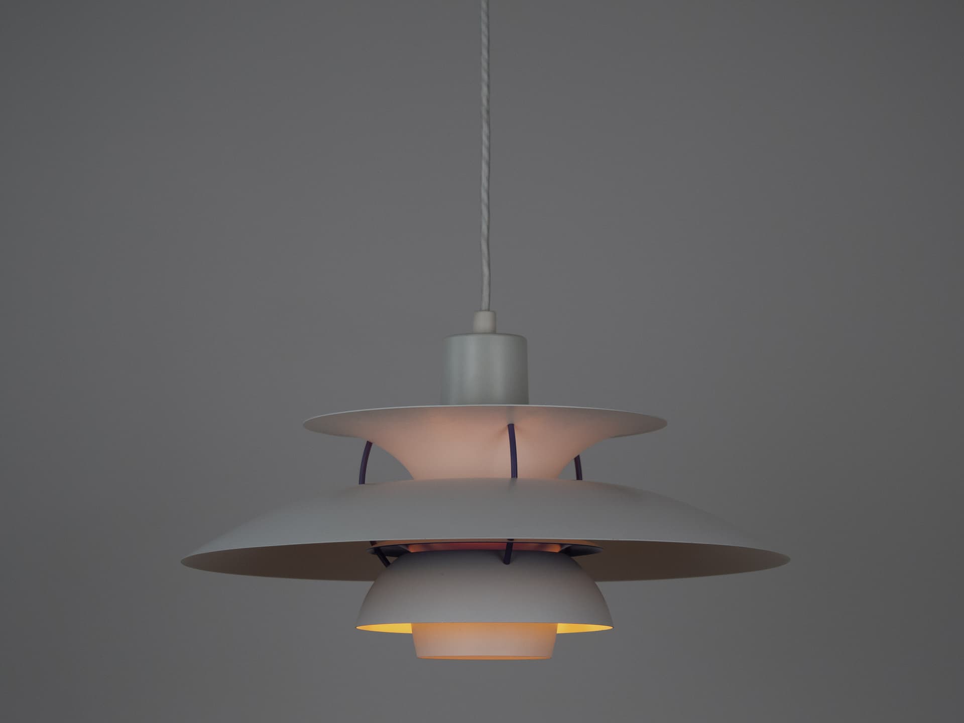 Pendant lamp PH 5, white aluminum, by P. Henningsen, Louis Poulsen, Denmark, 1960s. - 284239