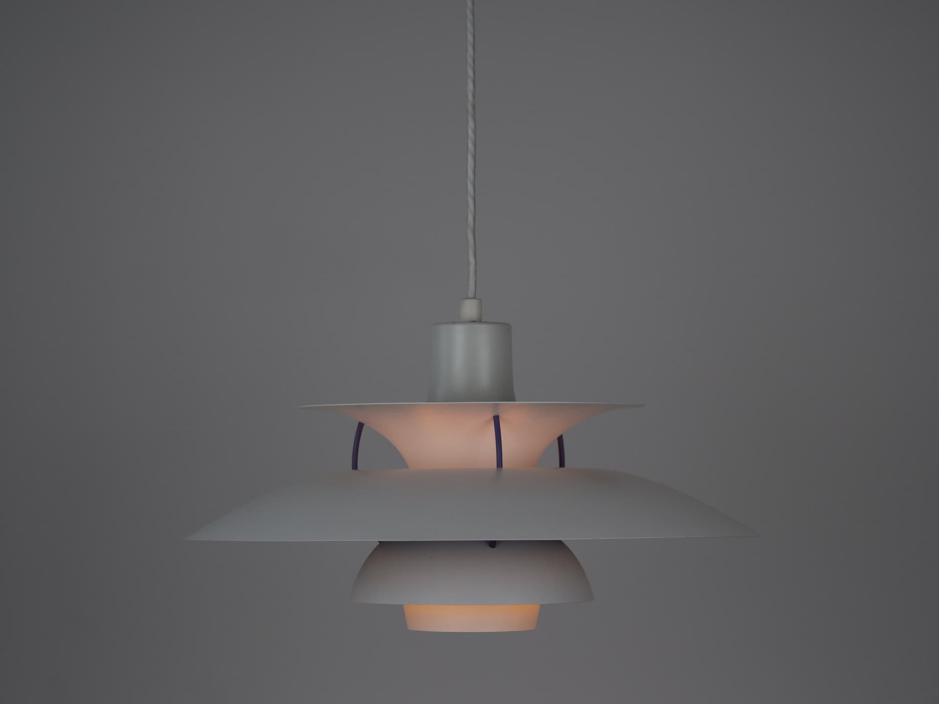 Pendant lamp PH 5, white aluminum, by P. Henningsen, Louis Poulsen, Denmark, 1960s. - 284238