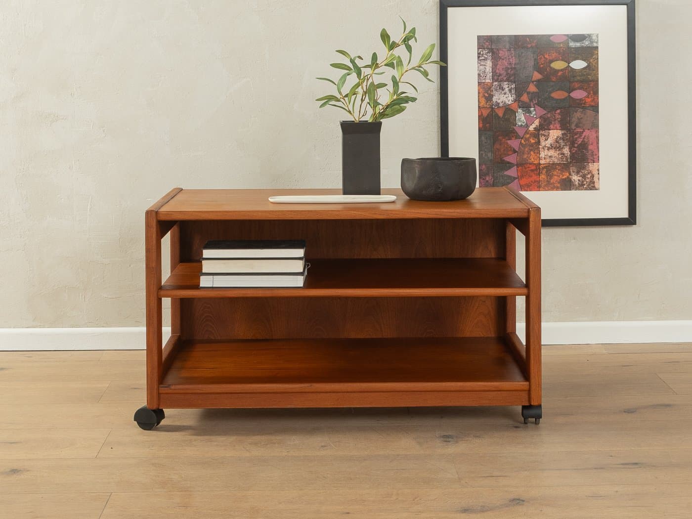Stolik pomocniczy na kółkach, teak brązowy, Dania, lata 60. - 286794