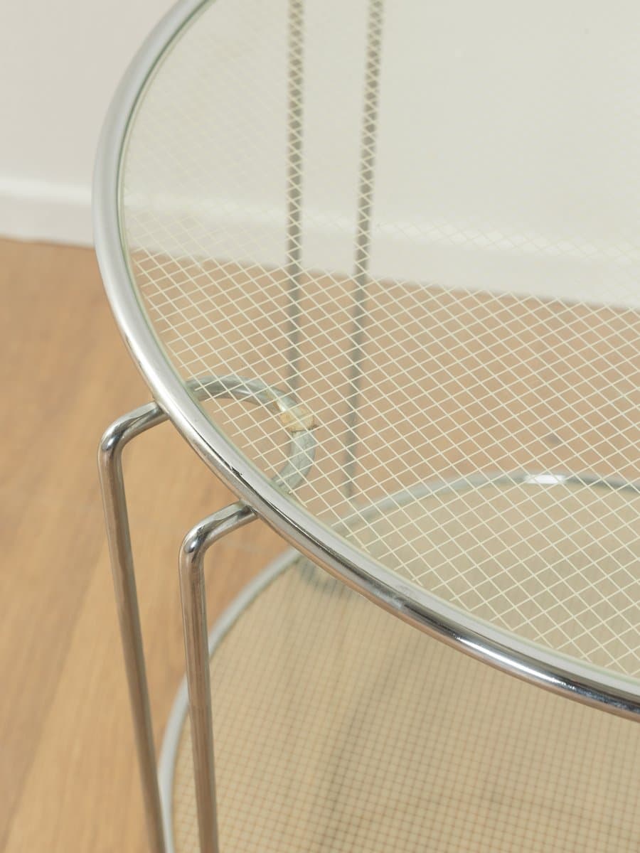 Stolik pomocniczy na kółkach, srebrny, stal nierdzewna, chrom, szkło, Niemcy, lata 80. - 286734