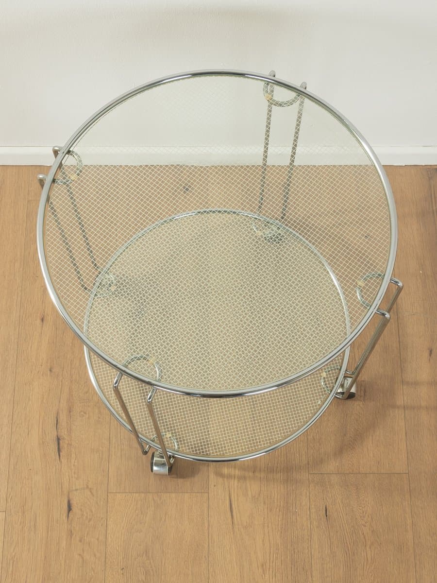 Stolik pomocniczy na kółkach, srebrny, stal nierdzewna, chrom, szkło, Niemcy, lata 80. - 286733