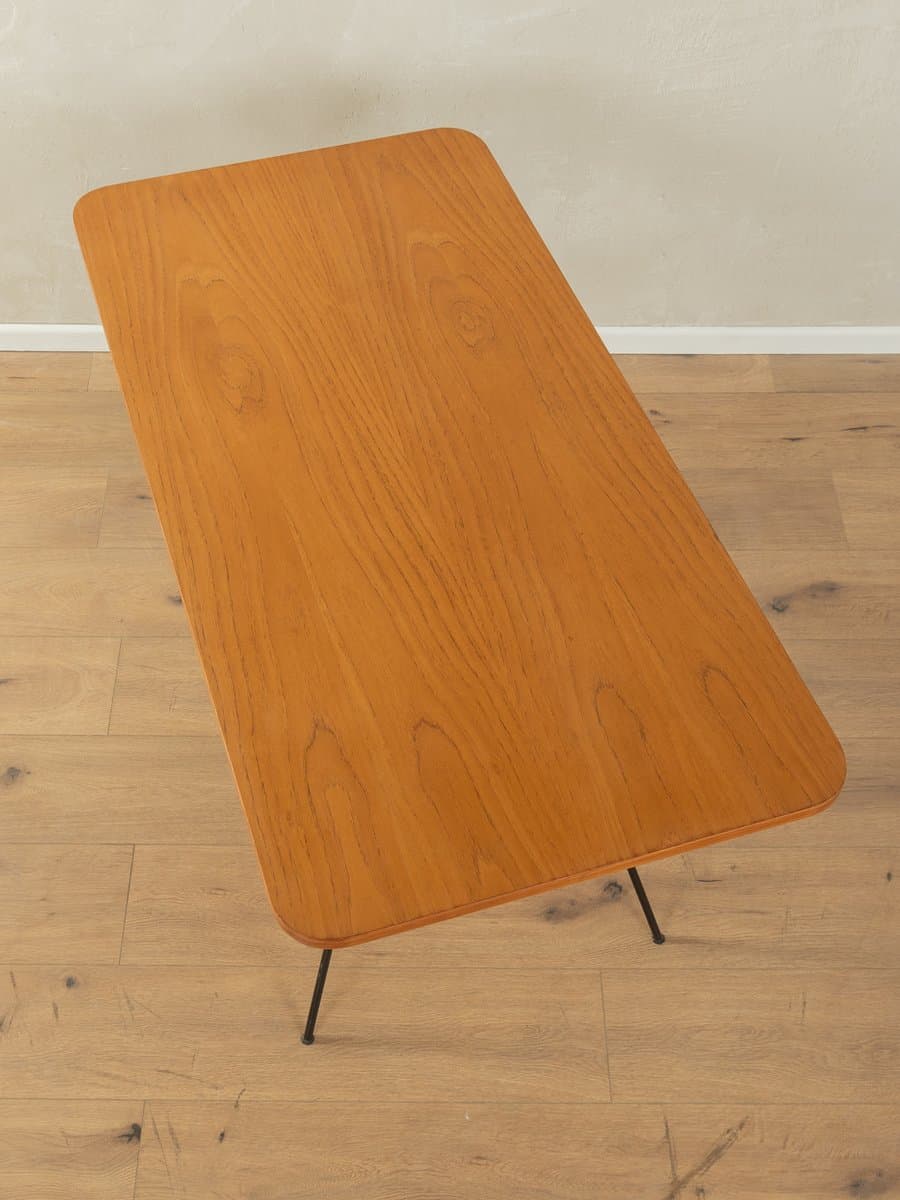 Stolik kawowy, teak brązowy, metal czarny, rafia, Niemcy, lata 50. - 286710