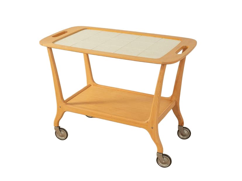 Barek na kółkach, jesion beżowy, metal, plastik, Niemcy, lata 50.