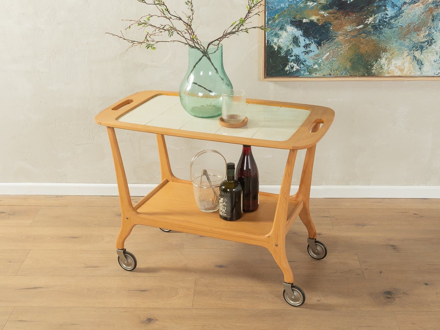 Barek na kółkach, jesion beżowy, metal, plastik, Niemcy, lata 50. - 286698