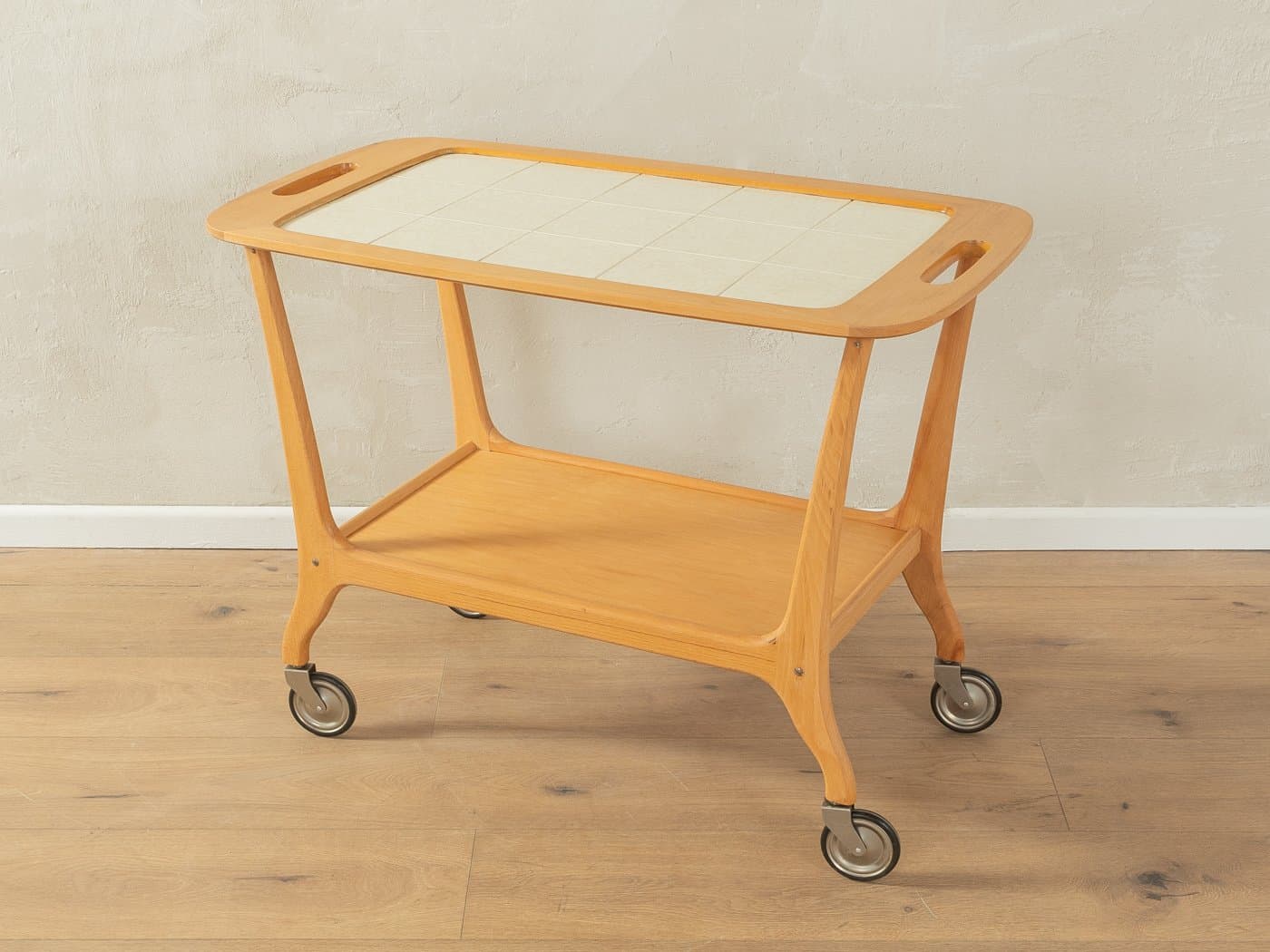 Barek na kółkach, jesion beżowy, metal, plastik, Niemcy, lata 50. - 286703