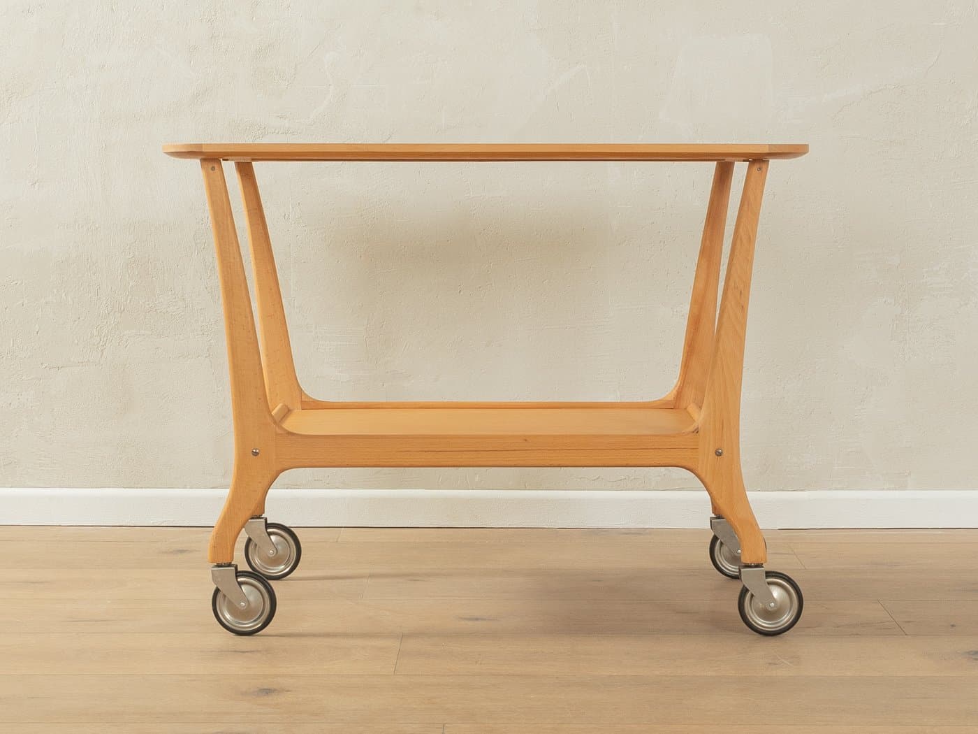 Barek na kółkach, jesion beżowy, metal, plastik, Niemcy, lata 50. - 286699