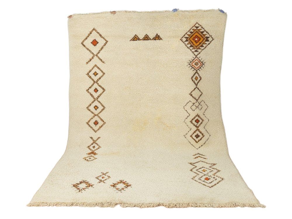 Dywan berberyjski, 344x237 cm, wełna beżowa, Maroko, lata 60.