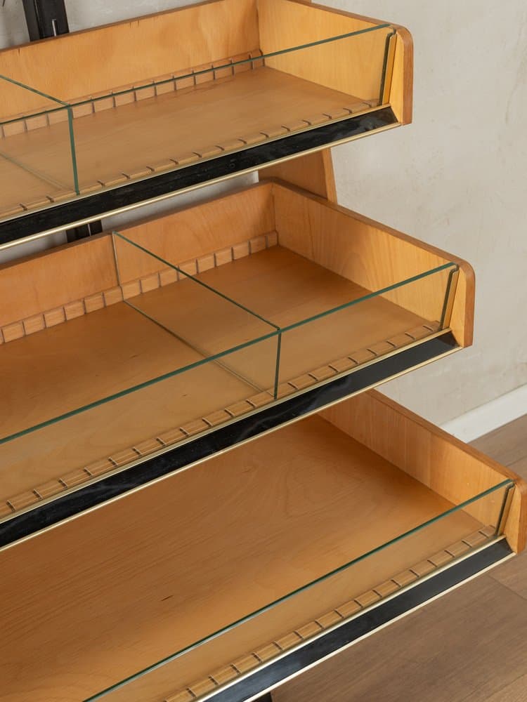 Witryna ekspozycyjna, brązowy, dąb szkło metal, Niemcy, lata 50. - 286679