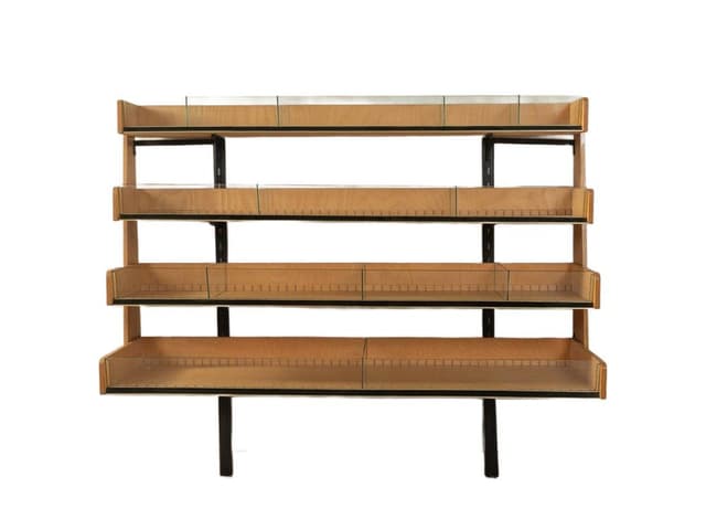 Witryna ekspozycyjna, brązowy, dąb szkło metal, Niemcy, lata 50. - WYMIARY