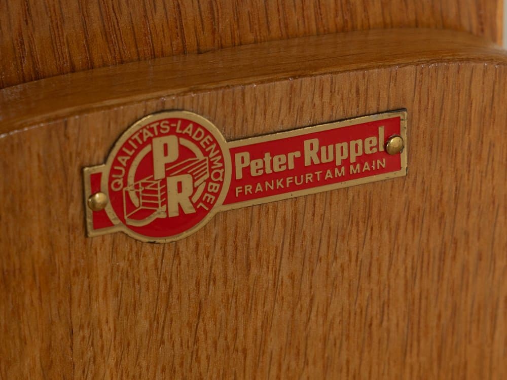 Witryna ekspozycyjna, brązowy, dąb szkło metal, Niemcy, lata 50. - 286681