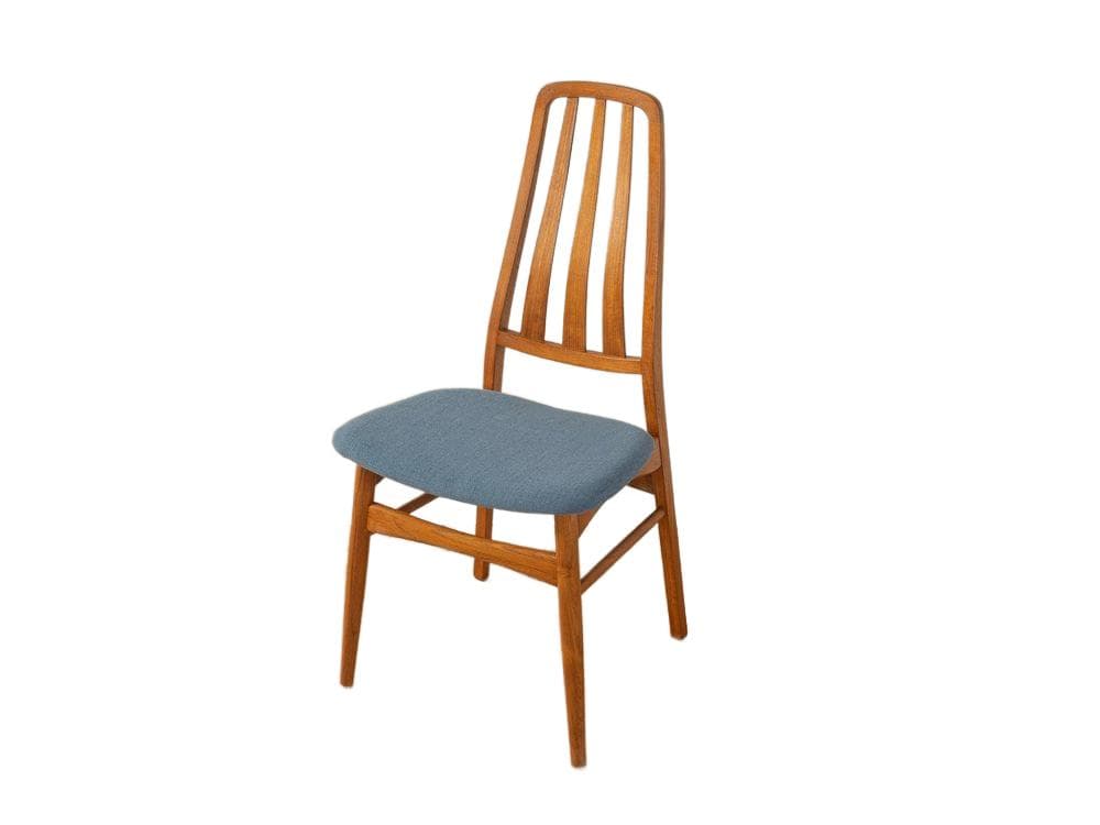Krzesło jadalniane, teak brązowy, tkanina niebieska, Dania, lata 60.