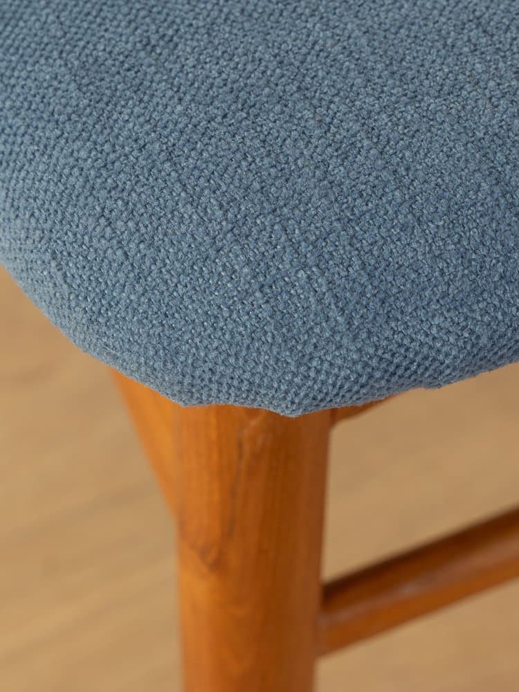 Krzesło jadalniane, teak brązowy, tkanina niebieska, Dania, lata 60. - 286653