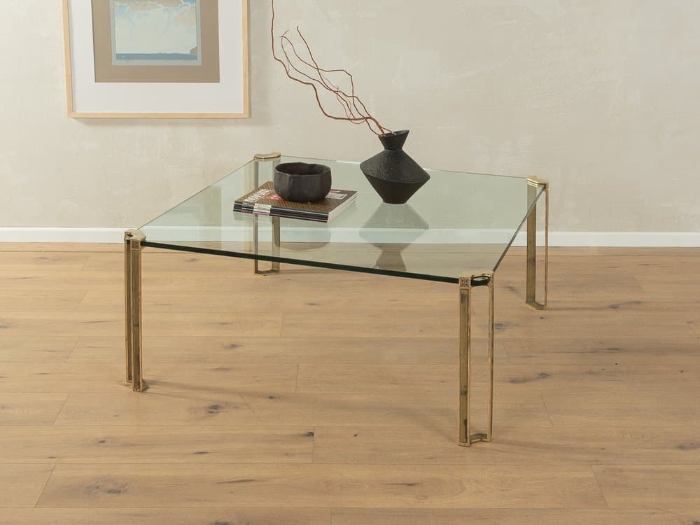 Coffee table T24V, transparent greenish glass, gold brass, by P. Ghyczy, Netherlands, 1970s. - 286634