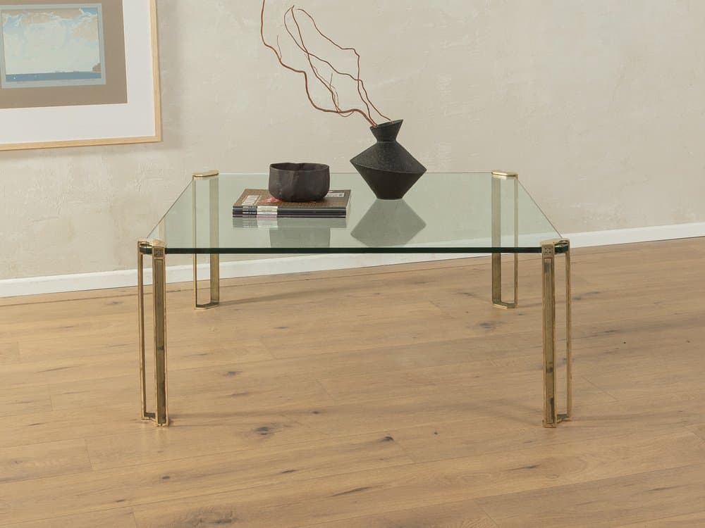 Coffee table T24V, transparent greenish glass, gold brass, by P. Ghyczy, Netherlands, 1970s. - 286635