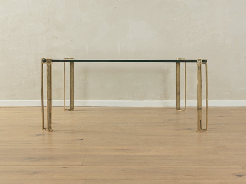 Coffee table T24V, transparent greenish glass, gold brass, by P. Ghyczy, Netherlands, 1970s. - 286639