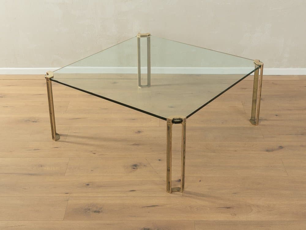 Coffee table T24V, transparent greenish glass, gold brass, by P. Ghyczy, Netherlands, 1970s. - 286637