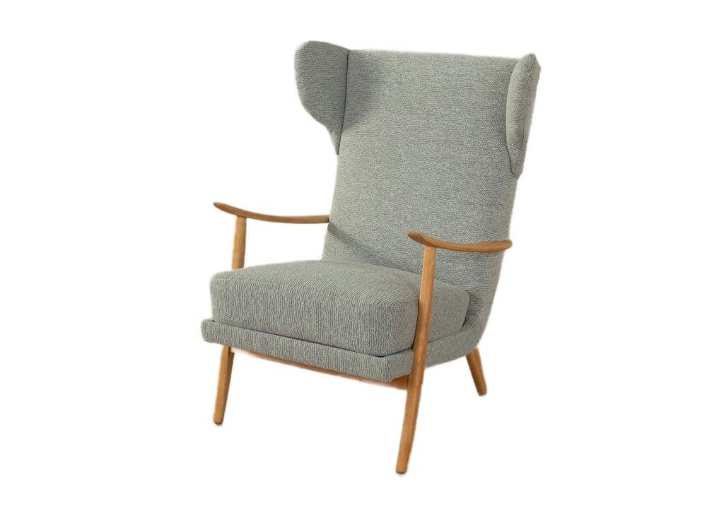 Fotel wypoczynkowy, niebieski, tkanina, buk, Niemcy, lata 50.