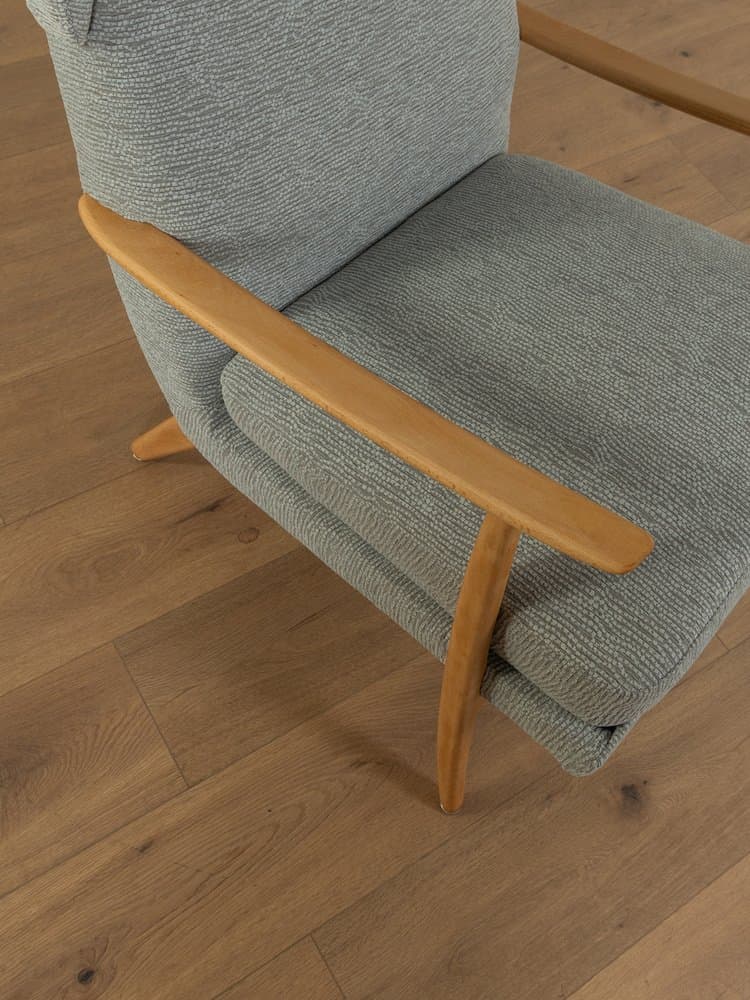 Fotel wypoczynkowy, niebieski, tkanina, buk, Niemcy, lata 50. - 286630