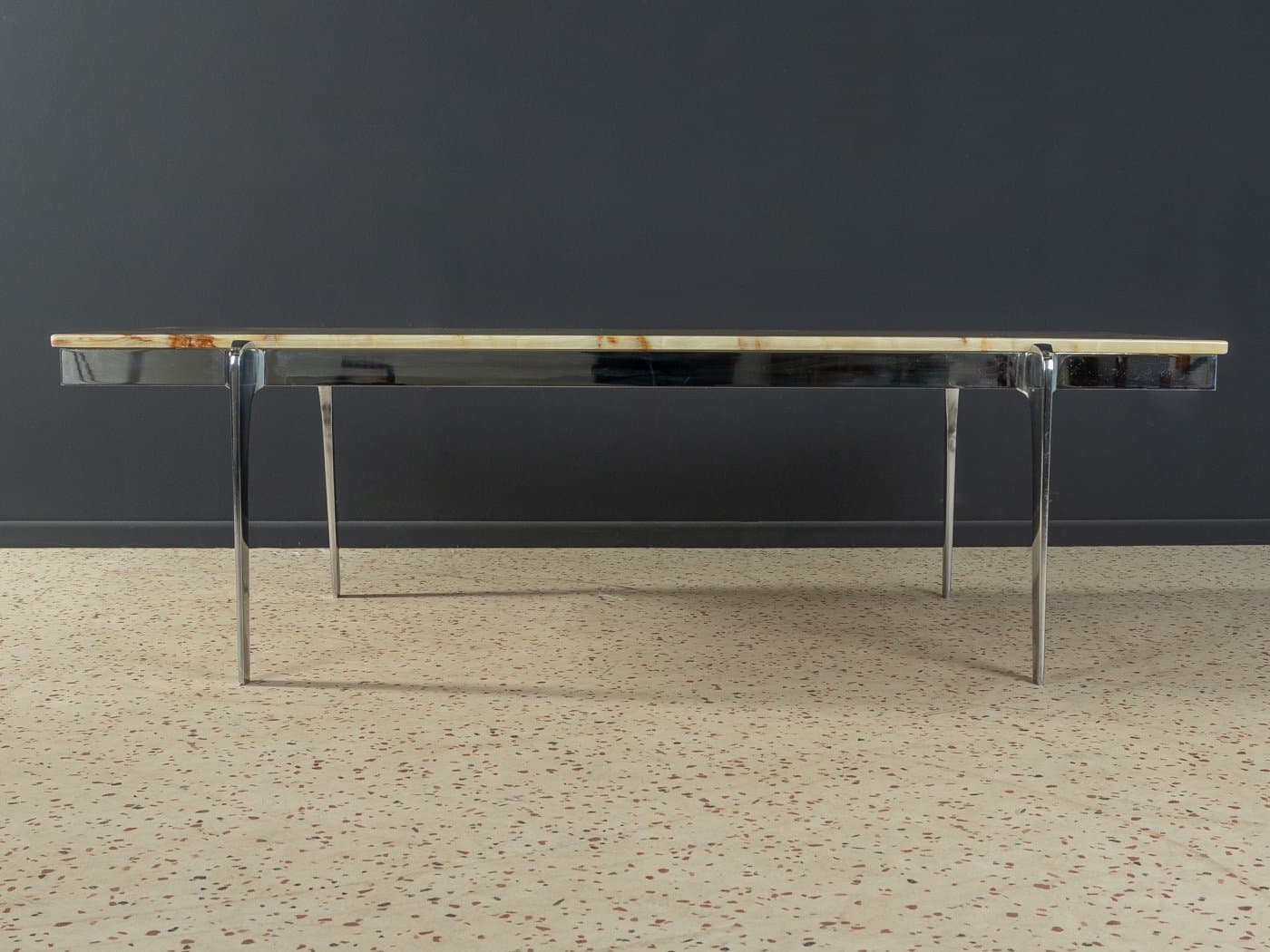 Stolik kawowy, onyks beżowy, stal nierdzewna srebrna, Niemcy, lata 60. - 286508