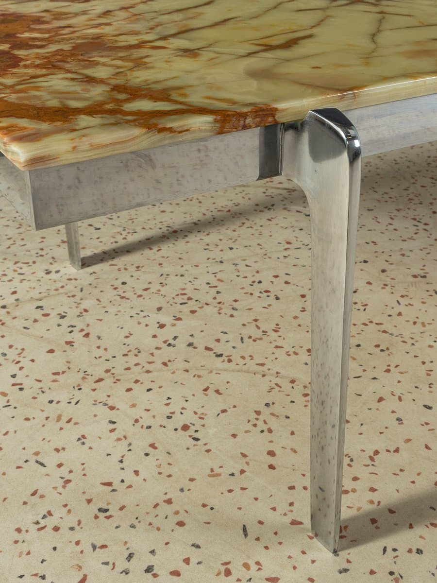 Stolik kawowy, onyks beżowy, stal nierdzewna srebrna, Niemcy, lata 60. - 286510