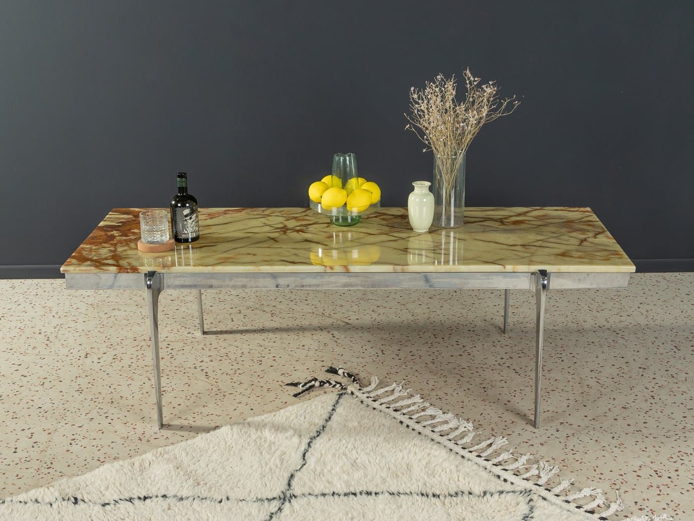 Stolik kawowy, onyks beżowy, stal nierdzewna srebrna, Niemcy, lata 60. - 286506