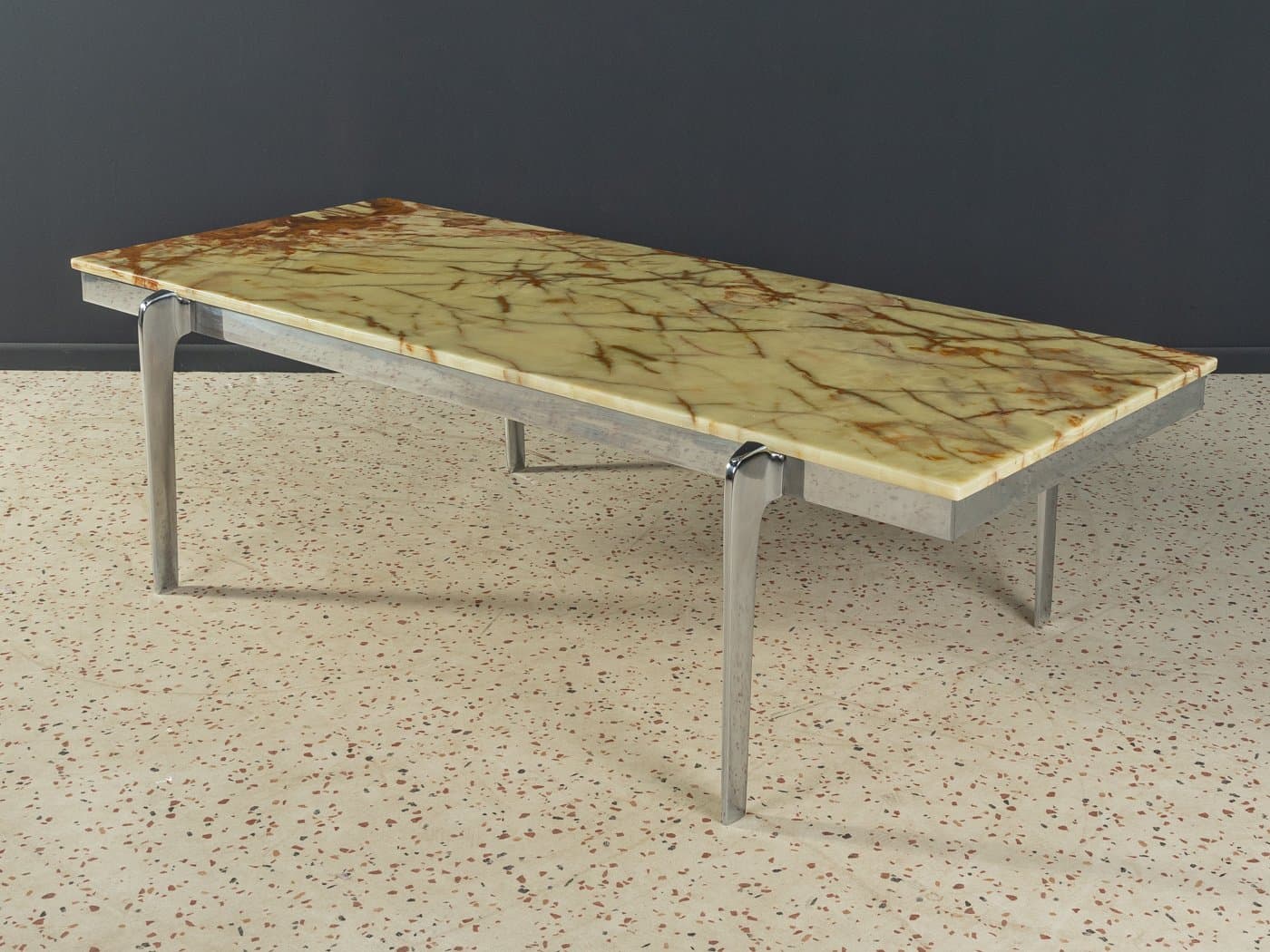 Stolik kawowy, onyks beżowy, stal nierdzewna srebrna, Niemcy, lata 60. - 286513