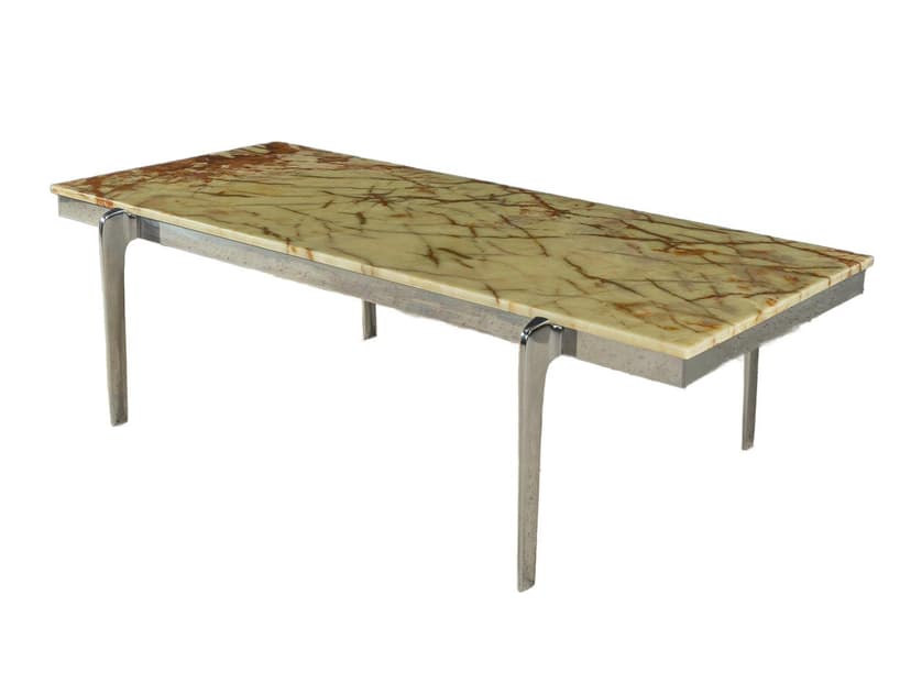 Stolik kawowy, onyks beżowy, stal nierdzewna srebrna, Niemcy, lata 60.