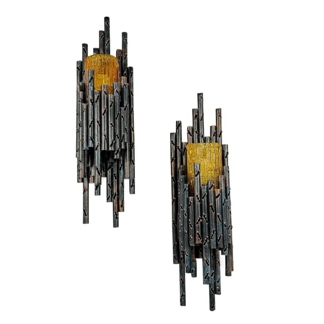 Para kinkietów, stal szara, szkło żółte, proj. M. Fantoni, Włochy, lata 70. - WYMIARY