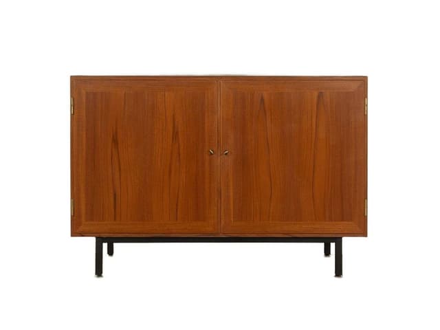 Komoda, teak brązowy, stal czarna, proj. P. Hundevad, Hundevad & Co., Dania, lata 60. - WYMIARY