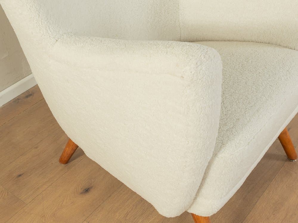 Fotel klubowy, biały, drewno, Niemcy, lata 50. - 286456